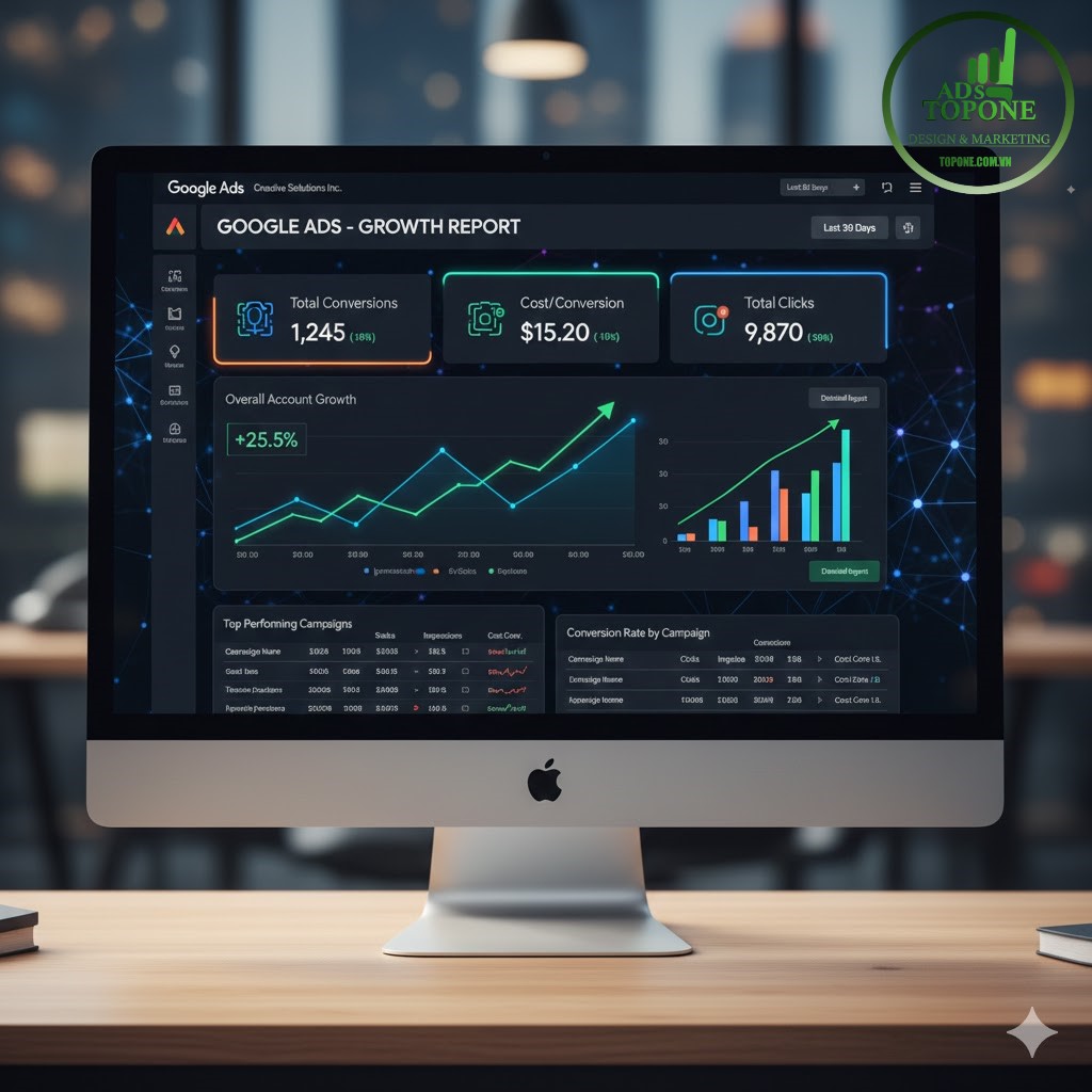 Dashboard hiệu suất quảng cáo Google Ads – báo cáo tăng trưởng